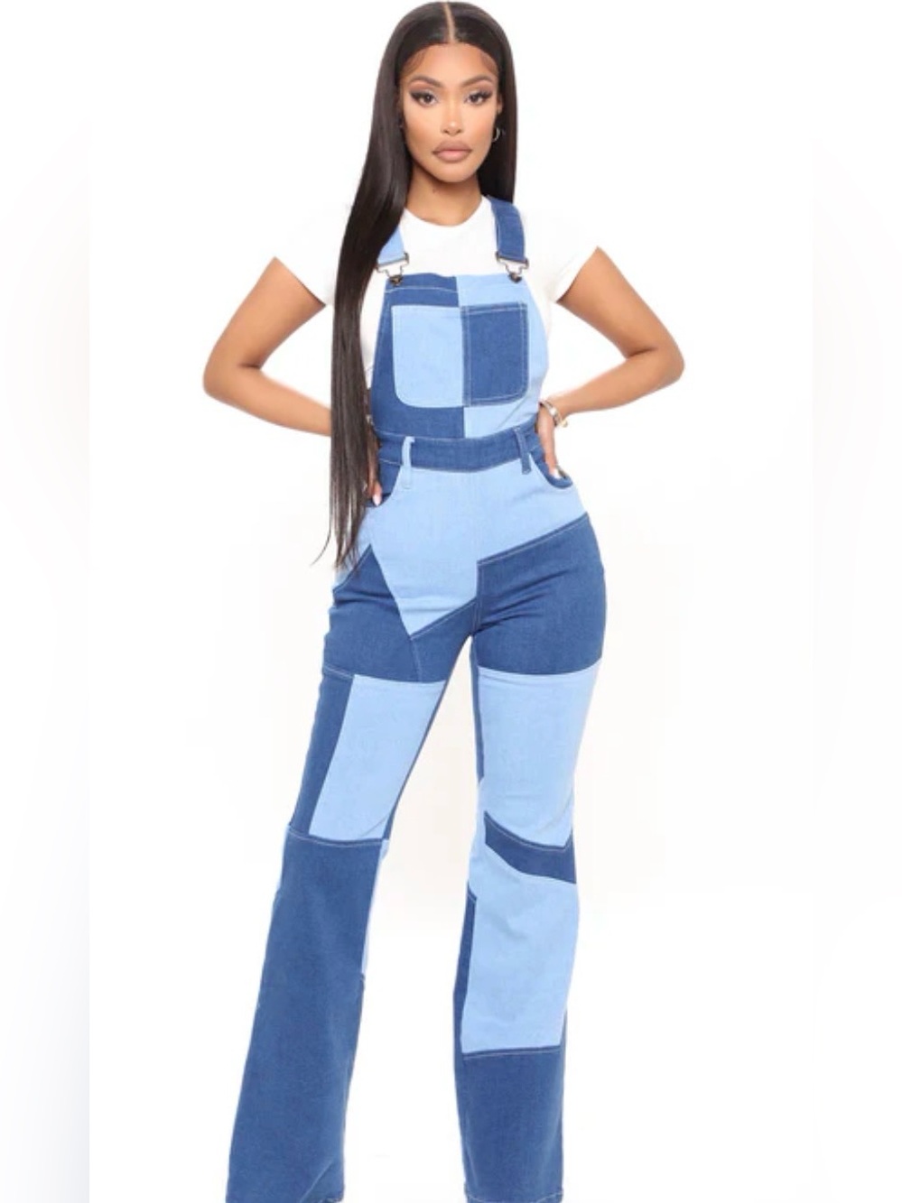 Fashion Nova Monos Boogie Wonderland Patchwork Denim Overalls